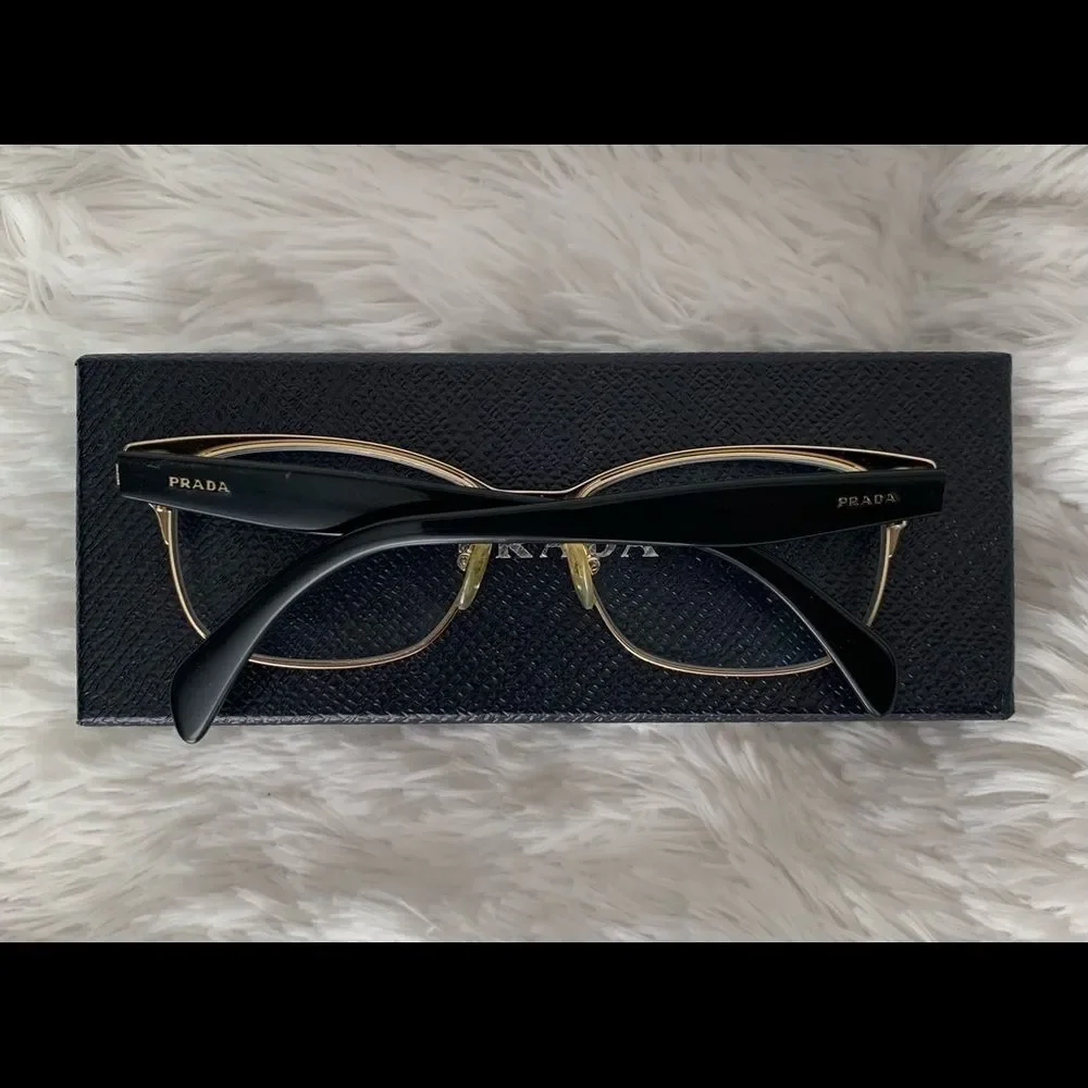 Prada Glasses Frames Black Gold Eyeglasses Case Cloth Box PR65RV Retro